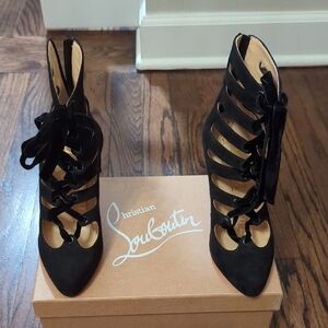 Christian Louboutin Black 100M Spinetita Heels with Signature Red Sole